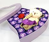 （K-JOY) プロポーズ大作戦 バラ 熊の花束 ILOVEYOU （天使の羽セット） くま束 造花 プレゼント F264 (くま束 パープル)