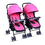 QXmEiツインベビーカー1 to 3 years oldポータブルアルミニウム合金Can Sit Down Can Lie Down Fold取り外し可能超軽量衝撃吸収機能最大負荷容量25 kg ピ