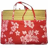 Mullsan 36X72 Large Portable 3 folds straw beach mat with 100% cotton canvas Multi Stripe outer bag 