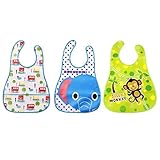 YUANSHOP1 折りたたみ式 ベビー用 スタイ スーパービブ 防水よだれかけ おもしろい 赤ちゃん お食事用防水ビブ エプロン 長い EVA ベビー用品 3枚セット (モンキー+象+バス)