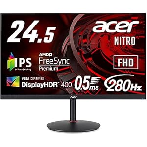 Acer ゲーミングモニター Nitro XV252QZbmiiprx 24.5インチ IPS 非光沢 フルHD 0.5ms 240Hz HDMI (280Hz DisplayPort/オーバークロック) AMD FreeSync™ Premium VESA DisplayHDR 400 スピーカー内蔵 VESAマウント対応 高さ調節 チルト スイベル ピボット レス