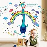LiveGallery Removable Cartoon Colorful Rainbow Rain Giraffe Wall Decals Huge Size Picture Photo Fram