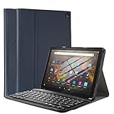 【PCATEC】 Fire HD 10 2021/Fire HD 10 Plus 2021 レザーTPUケース付き Bluetooth キーボード US配列 かな入力対応 (Fire HD10 2021/Fire HD10 Plus 2021, ネイビーブルー)