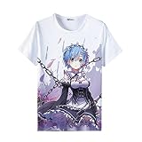 [WBLLGG] Re:ゼロから始める異世界生活 アニメ・萌えグッズ 半袖 レム ラム アニメTシャツ (D, XL)
