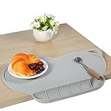 お食事マット 子供用食器 プレート ポケットや滑り止めデザイン ランチョンマット シリコン ベビー 赤ちゃん こども 食卓テーブル マット 食器 子供用 撥水 無地 テーブルマット (灰)