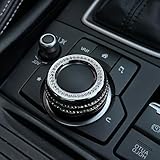 ONGOXD マツダ CX-5/CX-8/MX-5/2 3 6 専用 スタートスイッチリング ダイヤモンド クリスタル 装飾 プレート 内装 パーツ 水晶 宝仕オッサ 光沢 キラキラ スタイリング カスタム (銀色, マルチメディアシステム ノブ カバー CX-5/CX-3/CX-8/MX-5/2 6)