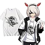 [CHIASA] ニーアオートマタ 2B ヨルハ二号B型 コスプレ衣装 パーカー tシャツ セット NieR Automata キャラクター風 春秋服 フード付き 夏服 メンズ ファッション プリント おしゃれ カジュアル ハロウィン イベント パーティー 仮装 プレゼント (tシャツ, 4XL)