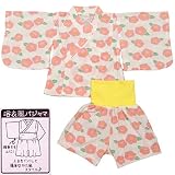 ガールズベビーパジャマ[PETIT CADEAU]浴衣風半袖パジャマ上下セット|花|椿|和柄|梨地|腹巻付きパジャマ|女の子|女児|赤ちゃん 90cm ピンク