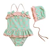 Spinas（スピナス) キッズ 女の子 ドット柄水着　水玉　フリル リボン 帽子付き 子供 水着 ワンピース全2色