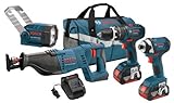 Bosch CLPK432-181 18-volt Lithium-Ion 4-Tool Combo Kit Hammer Drill/Driver, Impact Driver, Recip Saw