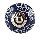 Set of 2 Dark Blue Floral hand painted ceramic pumpkin knobs cabinet drawer handles pulls