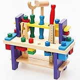 HappyHome 知育玩具 木のおもちゃ 木製 玩具 大工さんセット オリジナルクロス付 (カラータイプ)