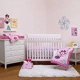 4ピースピンクブルー女の子Baby Minnieマウスベビーベッド寝具セット、新生児Disney Themed Nurseryベッドセット幼児子動物漫画アニメーションBows Hearts毛布掛け布団
