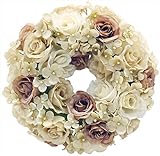 エルアーツ 造花 ローズミックスリース 直径28cm タン E3594-16