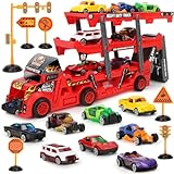 N建設車両セットミニカーセット 車おもちゃ はたらくくるま おもちゃ 収納車セット 交通標識や車のステッカーで 室内遊び 2 3 4 5 6 歳 おもちゃ 男の子 女の子 誕生日 プレゼント 贈り物 クリスマス (a)