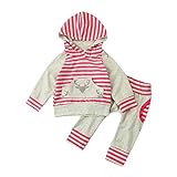 杜屋トヤ　新生児服　ルームウェア　上下セット　鹿　ボーダー　長袖フード付きＴシャツ　パンツ　かわいい　洋式　秋　冬　カジュアル　遊び　お出かけ　プレゼント　女の子　赤ちゃん　70/80/90/100 