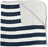 Little Unicorn Cotton Muslin Quilt Blanket - Navy Stripe by Little Unicorn
