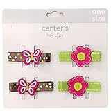 カーターズ　Carter's　ヘアアクセサリ 女の子用ブラウンドット蝶＆お花リボンヘアピン4個セット　子供 ヘアクリップ 出産祝い [並行輸入品]
