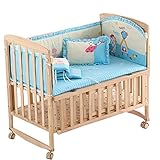 [Enerhu]ベッドバンパーベビー ベッドガードパット5点セット 全周 洗濯可能 怪我防止 ブルー L