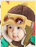 【ノーブランド品】 可愛く 暖かい 子供用 耳あて 帽子 キッズ パイロット キャップ ( 可愛い 手袋 セット ） 子供用 ベビー用 (ブラウン)