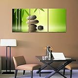 CrmaOArt - 3パネルグリーンペインティングウォールアート - 竹と水面 - キャンバスアートホームデコレーション - 30x40cm