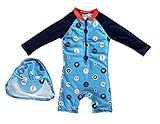 Bonverano(ボンワーラノ)　ラッシュガード　ベビー　男の子　長袖　ワンピース　紫外線対策　UVカット　水着　UPF50+　キャップ付き　二点セット　スイムウェア　ボーイ(9-12M)