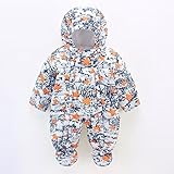 キッズ　ベビー カバーオール ロンパース ダウンジャケット　ボディスーツ　防寒アウター　フード付き　スキーウェア　アウタースーツ　着ぐるみ　連体衣装 (80cm, オレンジ)