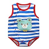 エルフ ベビー(Fairy Baby)新生児半袖ボディスーツ ノースリーブ ロンパース 前開き ストライプクマ サイズ：95