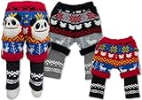 (パンダマニア)PANDA MANIA 【PANDAMANIA】 パンダマニア アクリルニット×綿起毛 ノルディック柄 パンダちゃんアップリケ 重ね着風パンツ 80cm/90cm/95cm 95 レッ