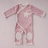 yuga☆ボーダーロンパース 60cm ピンク オーガニックコットン100% ベビー 服  男の子 女の子 兼用 出産祝い プレゼント 綿100%