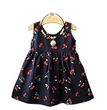 Remeehi 子供ドレス 女の子ドレス ガールズワンピース 可愛い チェリー柄 発表会 結婚式 入園式 演奏会　パーティー 春夏 ベビー 子供 ノースリーブ ドレス フォーマル ワンピース 90-1
