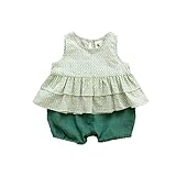 花柄 ティアードブラウス ノースリーブTシャツ ニッカーボッカー ショートパンツ ハーフパンツ 女の子 子供服 日常 上下セット グリーン 85cm