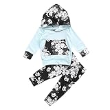 ベビー服　Ｔシャツ　ロングパンツ　長袖　フード付き　2点セット　花柄　女の子　ガールズ　キッズ服　赤ちゃん服　可愛い　キュート　秋　春 (90)