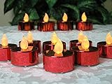レッドキャンドル – 48のセットメタリックレッドLED Tealight Candles – Coloredキャンドルちらつきキャンドル – レッドウェディングデコレーション – レストランキャンド