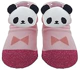 ツイン ベビーソックス パンダマスコット付 11~13cm ラメ入りリボン柄 ピンク