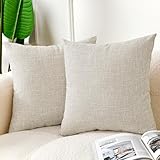 DWCN クッションカバー リネンの質感 北欧 おしゃれ 無地 ソフトタッチ ソファ背当て 装飾枕カバー 四季通用 2枚セット (ナチュラル・ベージュ, 45×45cm)