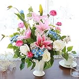 山久【母の日ギフト】ピンクのカサブランカとバラの華やかなアレンジ 0903-1724g 【CT触媒加工】【シルクフラワー】【造花】