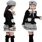 女の子 チェック柄フォーマル3点セット【サイズ80-90-100-110-120】女の子 フォーマル 服！上着、スカート、帽子3点！入園・卒園・冠婚葬祭、結婚式にも！ (120㎝)