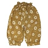 (pkpohs) コットン パンツ 涼しい ベビー サルエル ステテコ 春夏 ウェスト ゴム 7分丈 ゴムパン (24M, イエロー)