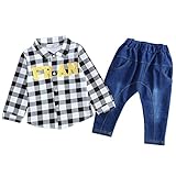 YY-Natuhi ベビー服 子供服 男の子 シャツ 長ズボン 上下二点セット 長袖 カジュアル トレーナー デニムパンツ チェックシャツ セットアップ キッズ服 秋冬 新生児 ボーイズ (110cm