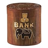 Rusticity木製貯金箱/ Coin Bank Oval – Elephantデザイン|ハンドメイド| ( 4 x 3.5 X 4.5 )