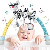 ベビーカー用アーチおもちゃ, 白黒ストレッチ&スパイラルハンギングアクティビティセット, ガラガラ・スクイーカー・歯がため付き, ベビーカー・ベビーベッド・カーシート対応 (キツネ)