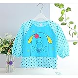 幼児 子供 エプロン ベビー 長袖 エプロン 防水 食事用 お絵かき用 泥遊び用 入園 保育園用 ウサギ 1歳-1.5歳 Blue