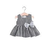 Pojour ベビーワンピース 夏　女の子キャミソール　かわいい蝶結び付きグリッドワンピース　キッズ ガールズ　袖なし 赤ちゃん　幼児　子供服　キッズ服　綿 70-100CM