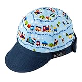 笑顔でおでかけベビー帽子・キャップ（日本製）　カラフル列車で行こう（ライトブルー）　B19003