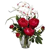 Nearly Natural 1175-RD Peony and Orchid Silk Flower Arrangement, Red by Nearly Natural [並行輸入品]