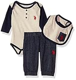 U.S. Polo Assn. Baby Boys' Creeper Bib Or Hat and Pant Set Oatmeal Heather 6/9 Months [並行輸入品]