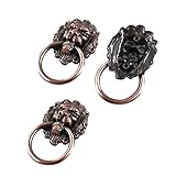 uxcell プルハンドル 家庭用品 金属製 ライオンヘッド デザイン ビンテージ のスタイル 化粧台 プルハンドル 90mmの長さ 3個入り