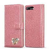 iPhone 8 Plus ケース手帳型 iphone 7 plus ケース 手帳型 カバー 人気 おしゃれ iphone8プラス / iphone7プラス ケース 手帳型 カバー 高級PUレザー 防水 全面保護 アイフォン8 プラス / 7 プラス カバー ケース 手帳型 スマホケース 財布型 ラブハート柄 カード収納 マグネット式 スタンド機能(5.5インチ)ピンク