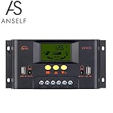 Anself 10A12V/24V ソーラーパネル用 チャージコントローラー オートレギュレータ バッテリーシステム 過充電 保護　LCDディスプレイ (30A)